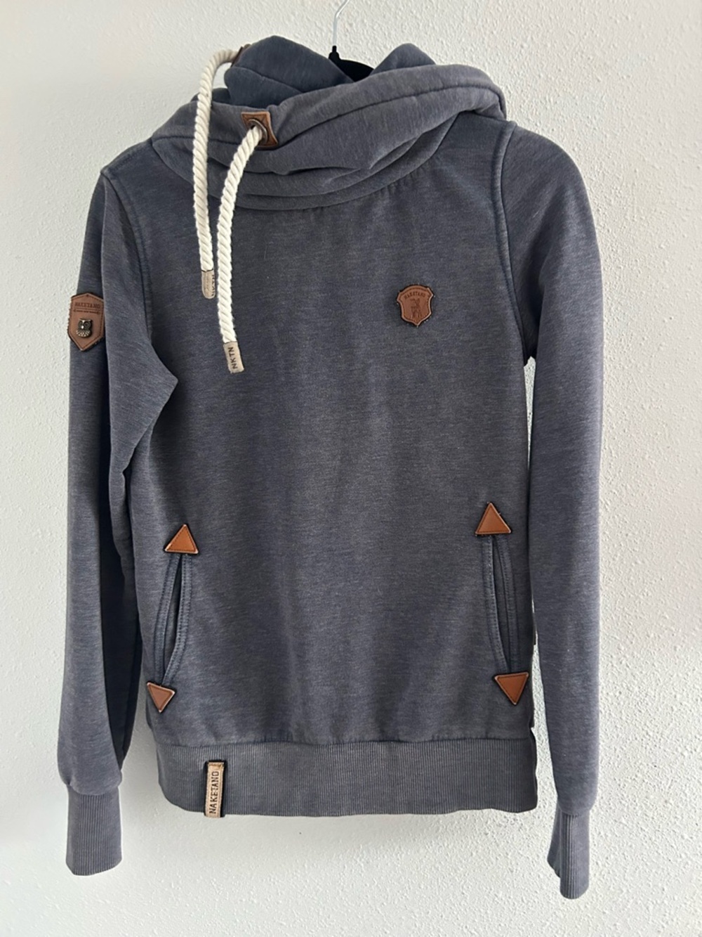 Naketano Dark Gray Pullover Hoodie with Brown Trim